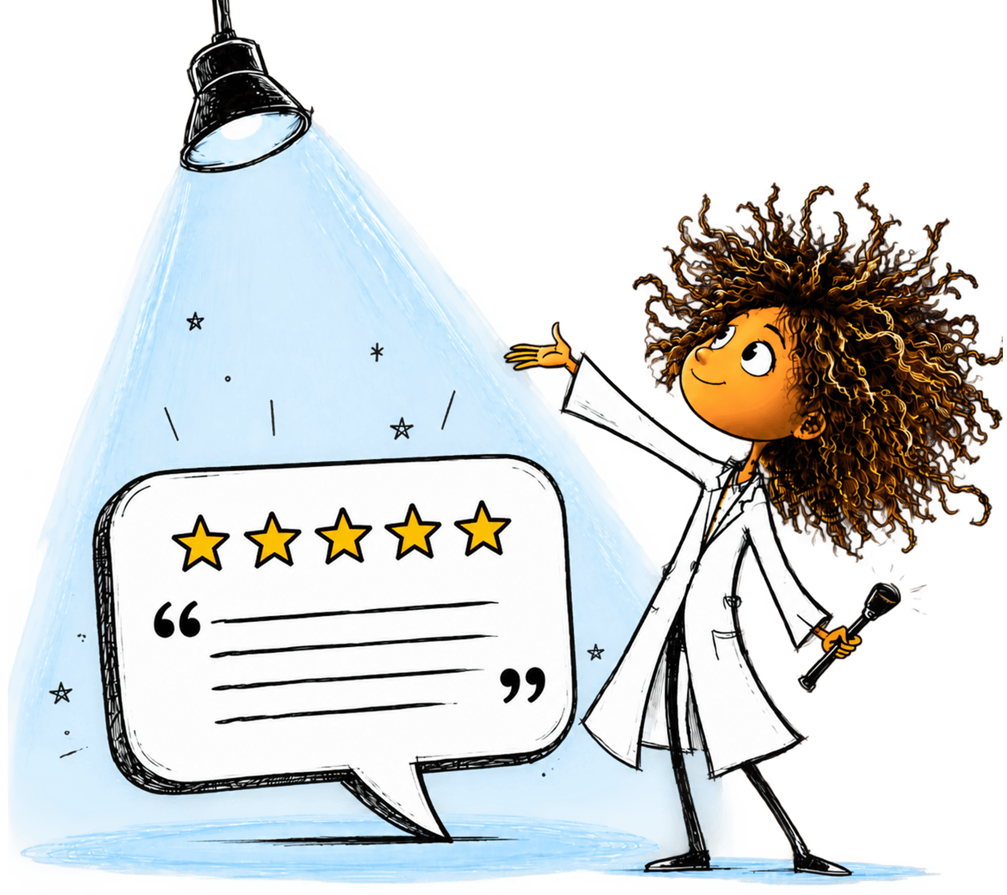A customer testimonial with a five-star rating highlighted for use as social proof